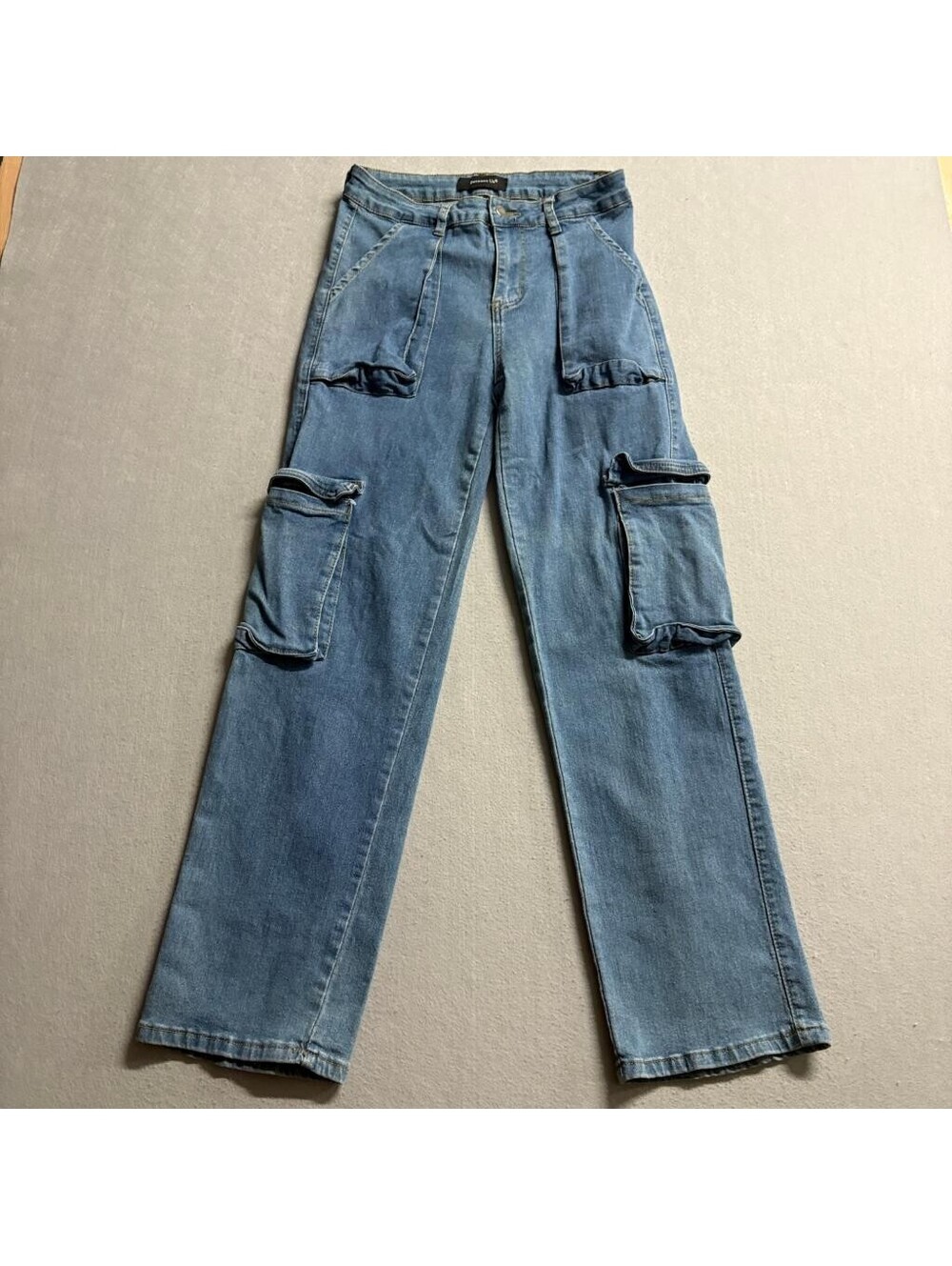 Between Us Women Cargo Jeans Size 9 Blue Denim High Rise Straight Leg Pants